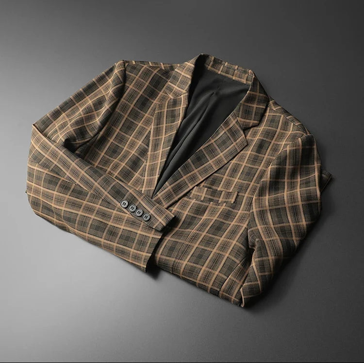 2025 Spring Classic Checkered Suit Jacket Men High End Business Casual Blazers Streetwear Social Wedding Groom Dress Blazer