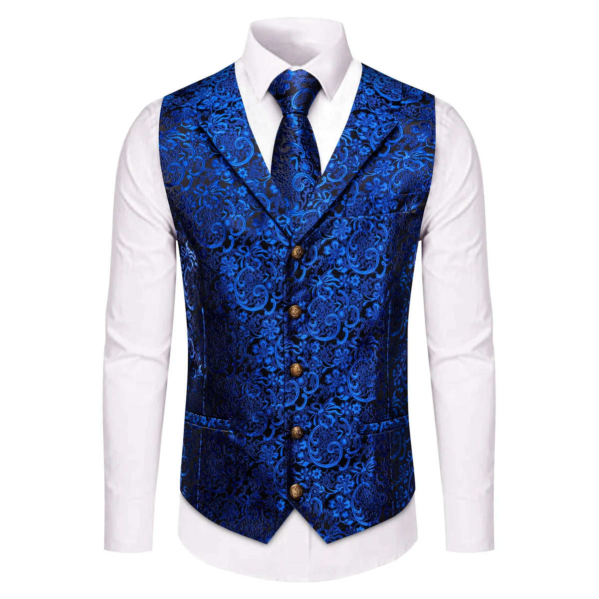 Men's Suit Vest Set with Tie Hanky and Cufflinks – Royal Red Paisley Waistcoat for Wedding and Business