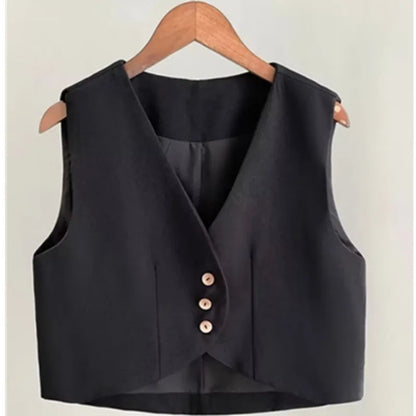Xiaoxiangfeng Women's Vest Spring Summer New Short Suit Vest Fashion V-Neck Sleeveless Jacket Female Short Blazer Vest Waistcoat