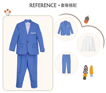 Boys Formal Suit Set Kids Wedding Tuxedo Jacket Pants Blue Ceremony Outfit