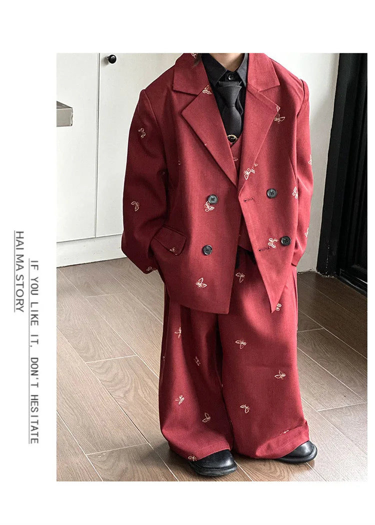 Boys Loose Blazer Jacket Waistcoat Pants Clothes Sets Kids Formal Dress  Suits Casual Child Toddler Party Butterfly Leisure Suit