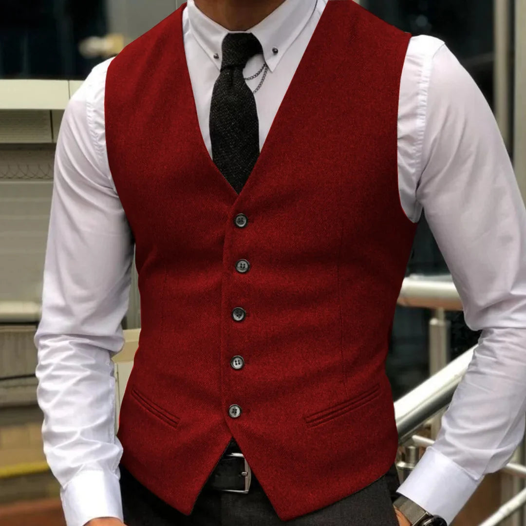 Men's Vest Herringbone Single Breasted Lapel Waistcoat for Wedding & Formal Occasions