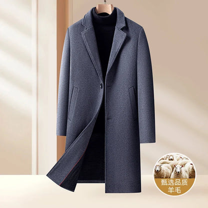 High-quality men's fashionable British style, stylish and versatile solid color casual new thickened long woolen coat