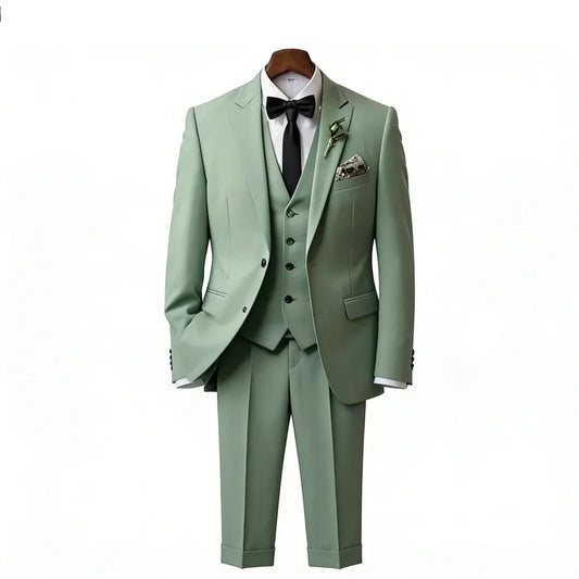 3 Pieces Solid Men's Tuxedo Suits Peak Lapel Groomsmen Wedding Set with Jacket Pants And Vest for Busienss Prom Party Men Outfit