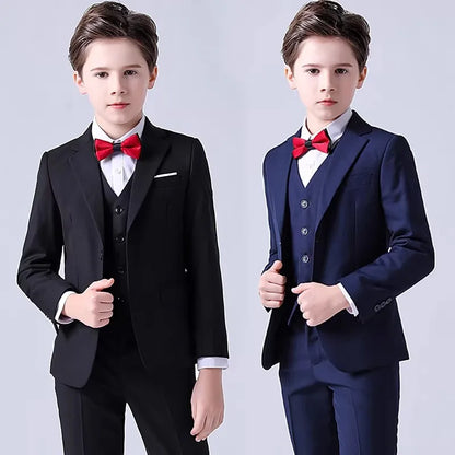 Boys Jacket Vest Pants Bowtie Tie 5Piece Wedding Birthday Party Photography Suit Set Kids Piano Ceremony Performance Costume