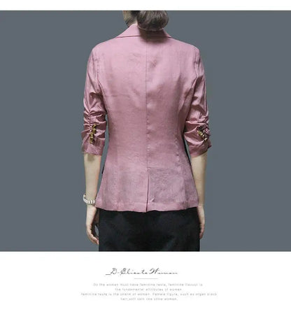 Women's Linen Blazer Casual Slim Fit Single Button Notched Lapel Lightweight Suit Jacket