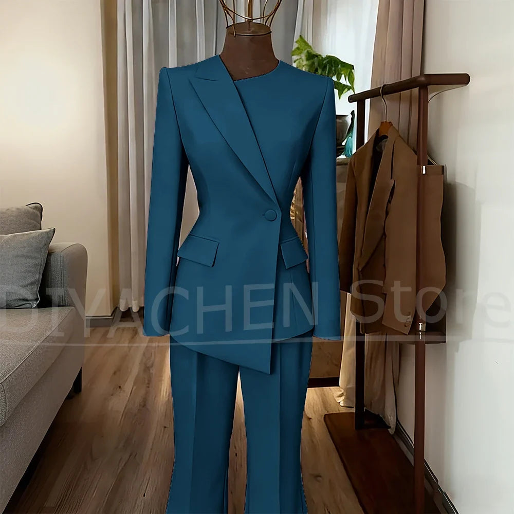 Women's Suit Slim Fit Blazer and Flared Trousers Elegant Formal Outfits Office Casual Party Fashion Pants Sets Two Piece