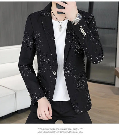 Blazer Men's Sequined High-end Hot Diamond Style Business Outdoor Travel Wedding Youth Slimming Casual High Formal Wear Blazer