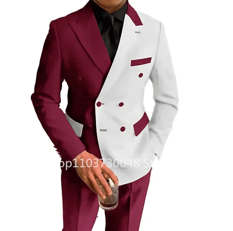 Costume Homme 2 Pièces Slim Fit de Style Tendance pour Mariage, Revers Pointu, Blazer, Pantalon, Tenue de Marié Formelle Affaires