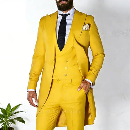 Men's Tailcoat Tuxedo in Royal Blue Made to Measure Wedding Groomsmen Long Fashion Blazer Smoking Suit Customizable Male Traje