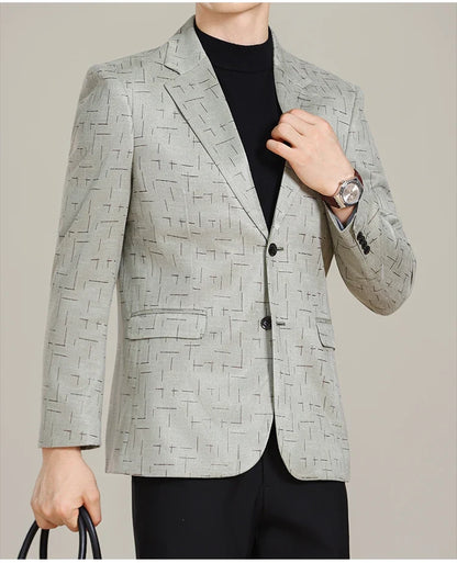 Autumn/Winter Korean Jacquard Casual Suit Jacket Men Slim Business Office Formal Suit Jackets Social Wedding Blazer Masculino