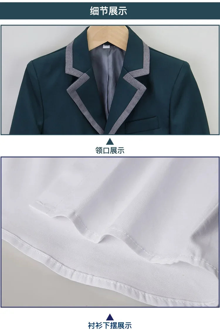 Boys Green Blazers Pants School Uniform Girls Jacket Skirt Shirt Tie Suits Kids Formal Dress Tuxedo Children Student Clothes Set