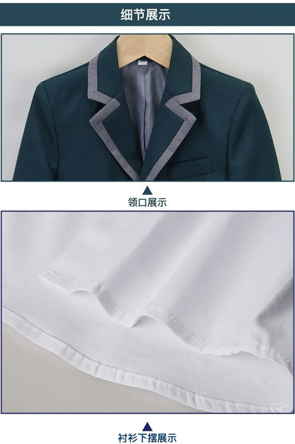 Boys Green Blazers Pants School Uniform Girls Jacket Skirt Shirt Tie Suits Kids Formal Dress Tuxedo Children Student Clothes Set