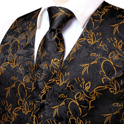Men's Jacquard Floral Suit Vest Set with Tie Hanky Cufflinks for Wedding & Business