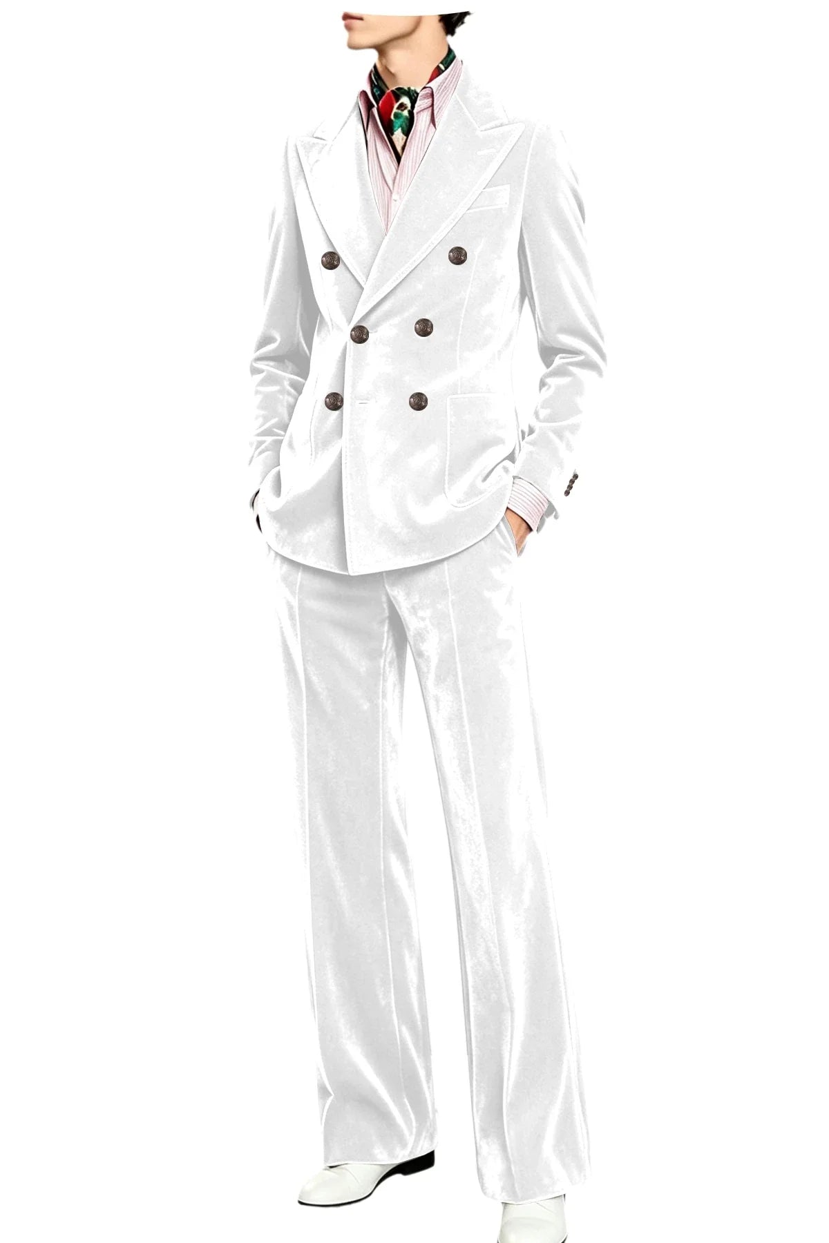 Men's Velvet Suit 2 Piece Double Breasted Peak Lapel Blazer & Straight Leg Pants for Formal & Wedding