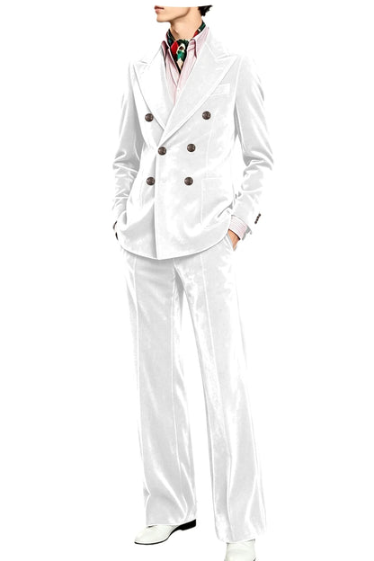 Men's Velvet Suit 2 Piece Double Breasted Peak Lapel Blazer & Straight Leg Pants for Formal & Wedding
