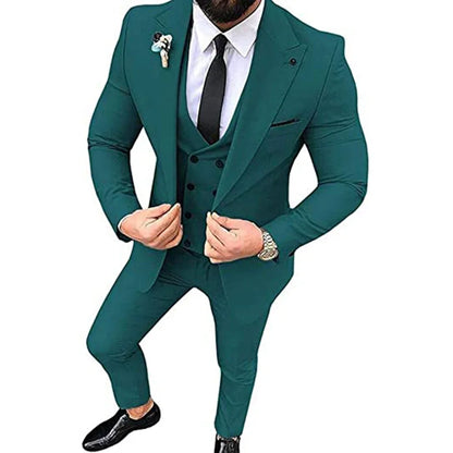 Beige Men's Suits Groom Tuxedos Slim Fit Business Casual Peak Lapel 3 Piece Suit Set Costume Homme (jacket+pants+vest)