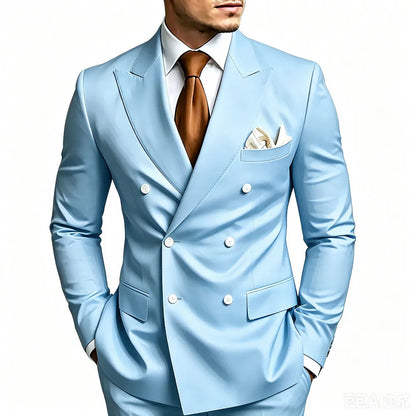 High Quality Brown Men Suits Double Breasted Bespoke Wedding Suit Peaked Lapel Formal Blazer Slim Fit  Groom Dress
