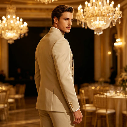 Men's Suit 2-Piece Double Breasted Slim Fit Blazer Pants Set for Wedding