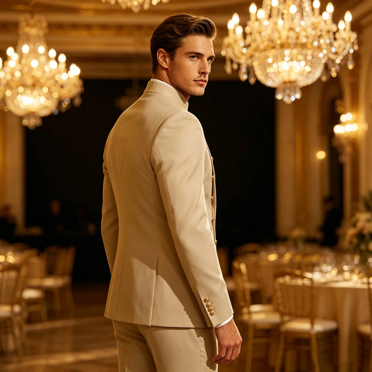 Men's Suit 2-Piece Double Breasted Slim Fit Blazer Pants Set for Wedding