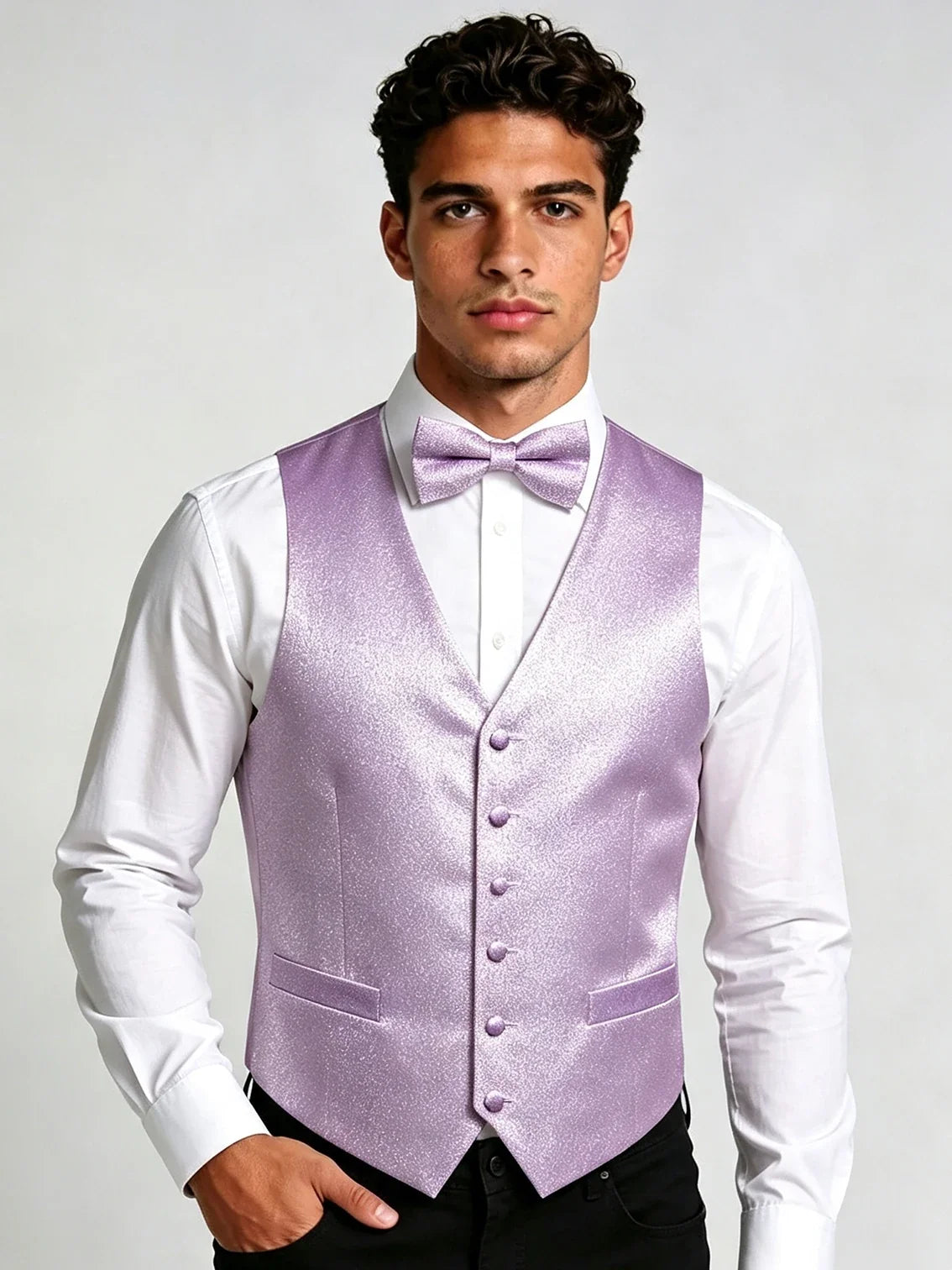 Men's Glitter Vest and Bow Tie Set – Slim Fit Formal Waistcoat for Weddings, Prom and Evening Occasions