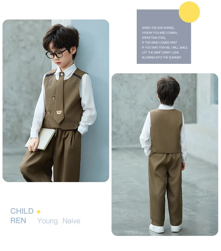 Children's New Chinese Style Clothing Set Fower Boys Baby's First Birthday Party Dress Kids Host Catwalk Performance Costume