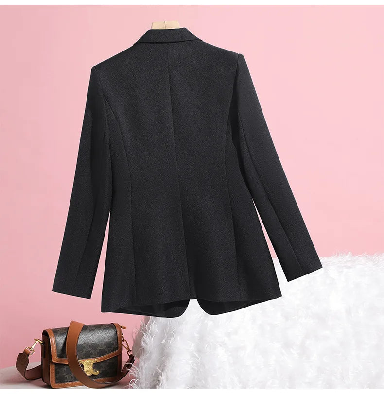 Elegant Solid Women's Blazer Long Sleeve Turn down Collar Slim Fit Office Jacket Single Button Spring Autumn Fashion