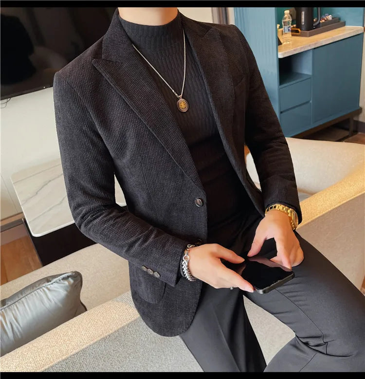 Men's Smart Casual Single Breasted Blazer – Spring Autumn Jacket in Green, Black & Coffee