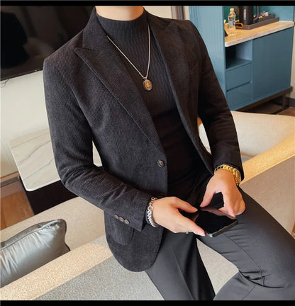 Men's Smart Casual Single Breasted Blazer – Spring Autumn Jacket in Green, Black & Coffee
