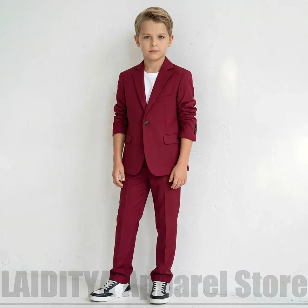 Chic Boys Single Button Two Piece Suit Fashion Notched Lapel Kids Casual Wedding Birthday Daily Formal Outfit (Blazer+Pants)