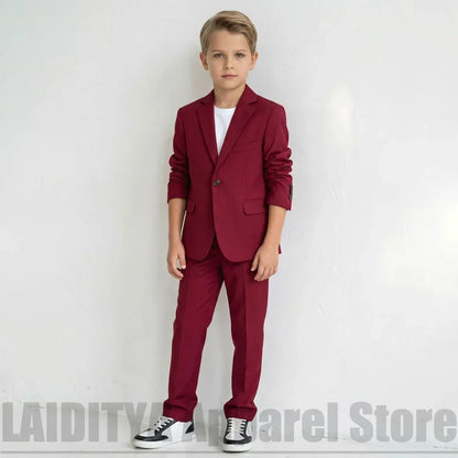 Chic Boys Single Button Two Piece Suit Fashion Notched Lapel Kids Casual Wedding Birthday Daily Formal Outfit (Blazer+Pants)