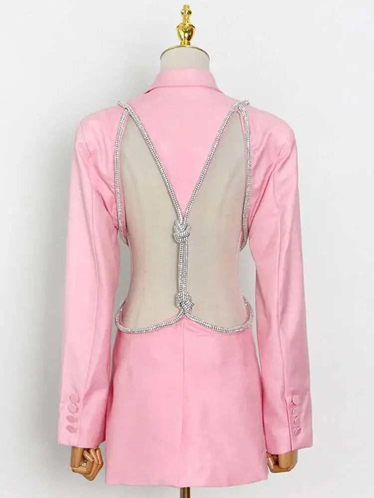 Elegant Solid Backless Notched Collar Blazer Long Sleeve High Waist Slimming Coat 2026 Autumn Women's New 15E01658