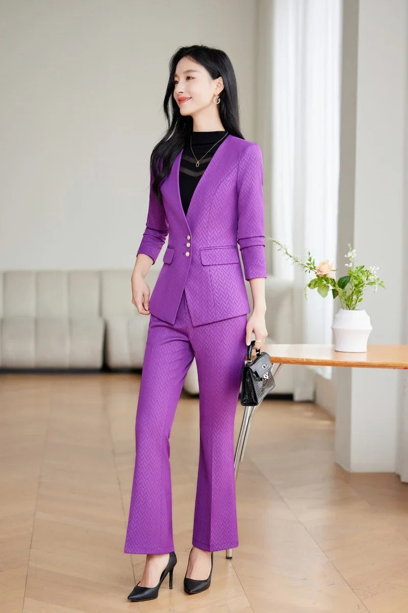 Purple Suit for Women, Professional Business Formal Suit, Jacket and Pants, New Fashion Office Work Clothes for Ladies