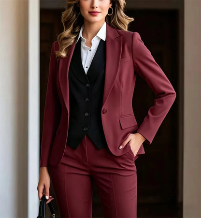 Beige Women's Suits 3 Piece Suit Official Outfits Formal Event Wear Women's Business Set Formal Outfit Jacket+Vest+Pant