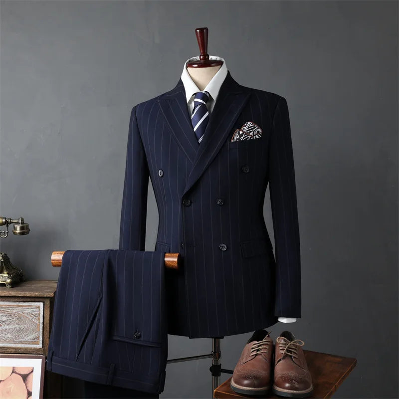 Men's Suit blazer Casual Business Formal Attire Groomsmen Groom's Wedding Double Breasted Striped Suit Jacket Mail Top clothing
