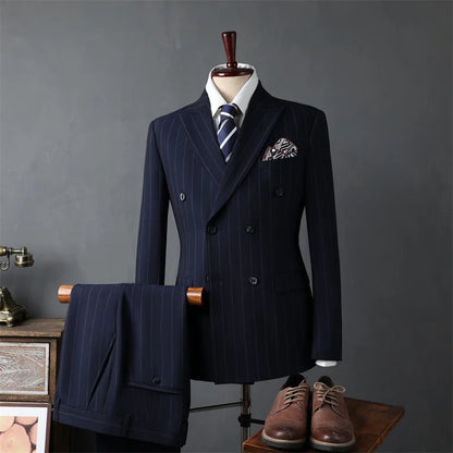 Men's Suit blazer Casual Business Formal Attire Groomsmen Groom's Wedding Double Breasted Striped Suit Jacket Mail Top clothing