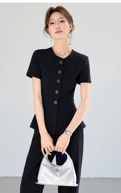 Elegant fashionable professional women's wear,  two-piece short-sleeved blazer+pants. New arrival for spring summer 2026