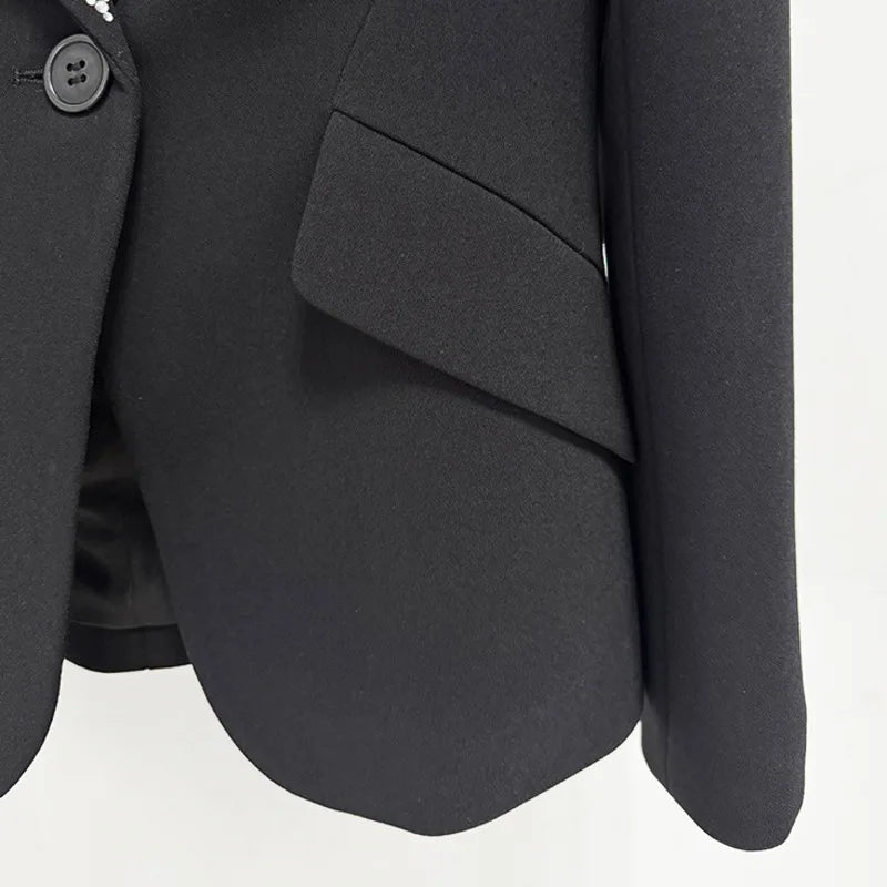 2026 Spring New Women Blazer Studded Colorful Diamonds Single Button Slim Fit Elegant Trend Office Lady Luxury Coat HK17503