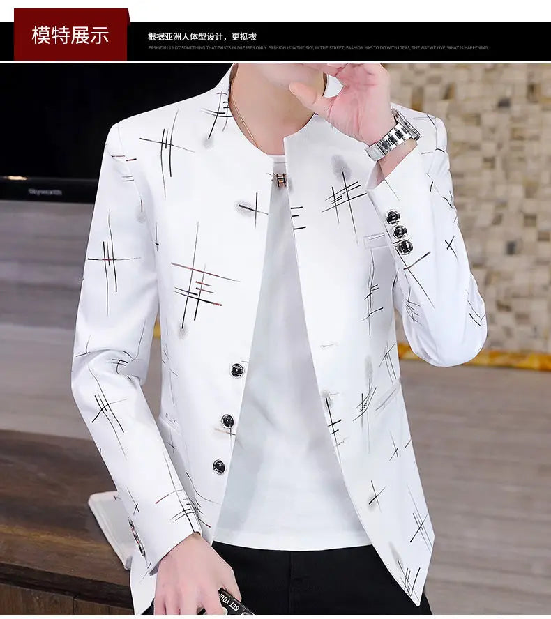 Blazer Fashionable Outdoor Travel Youthful Wedding Versatile Host for Campus Slim-fit Casual Lightweight Stripes Men's Blazer
