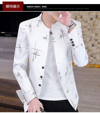 Blazer Fashionable Outdoor Travel Youthful Wedding Versatile Host for Campus Slim-fit Casual Lightweight Stripes Men's Blazer