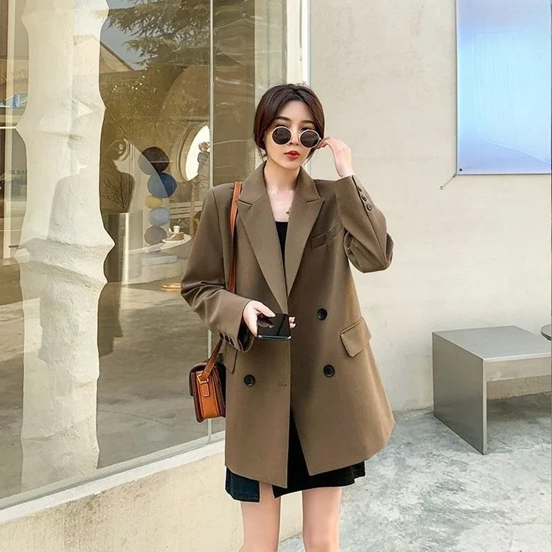 New Arrival 2025 Spring Autumn Women's Korean Loose Blazer Mid Length Solid Color Design Sense Versatile Daily Wear Student Look