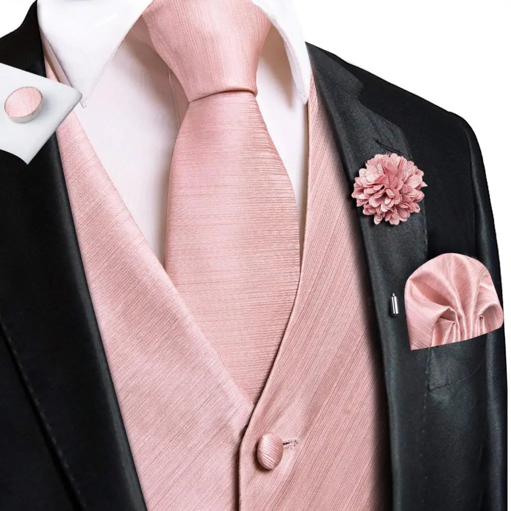 Men's Jacquard Waistcoat Suit Vest with Tie Hanky Cufflinks Brooch Set for Weddings and Business Events