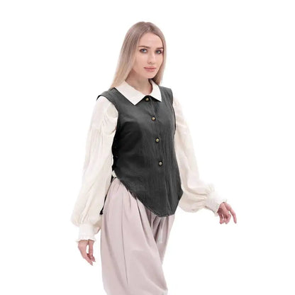 Women Pirate Vest Medieval Costumes Adult Halloween Renaissance Vest Black Bard Vest Top Bodice