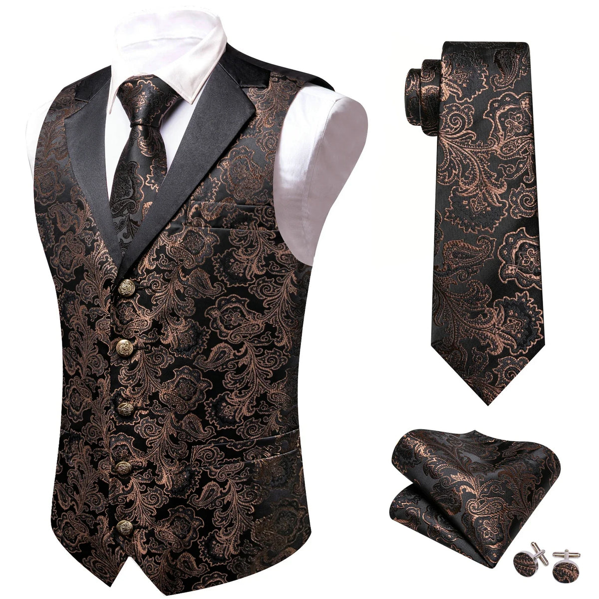 Men's Jacquard Floral Vest & Bowtie Set for Wedding & Formal Events – Yellow