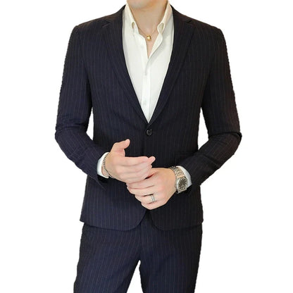 Men's Loose Fit Single Breasted Business Casual Two-Piece Suit Set