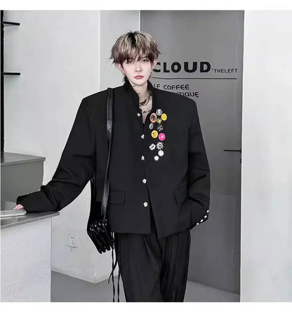 2025 New Handsome Luxury Patchwork Decorate Stand Neck Casual Jacket Men Original Luxury Male Blazer Coat Clothes JY3789