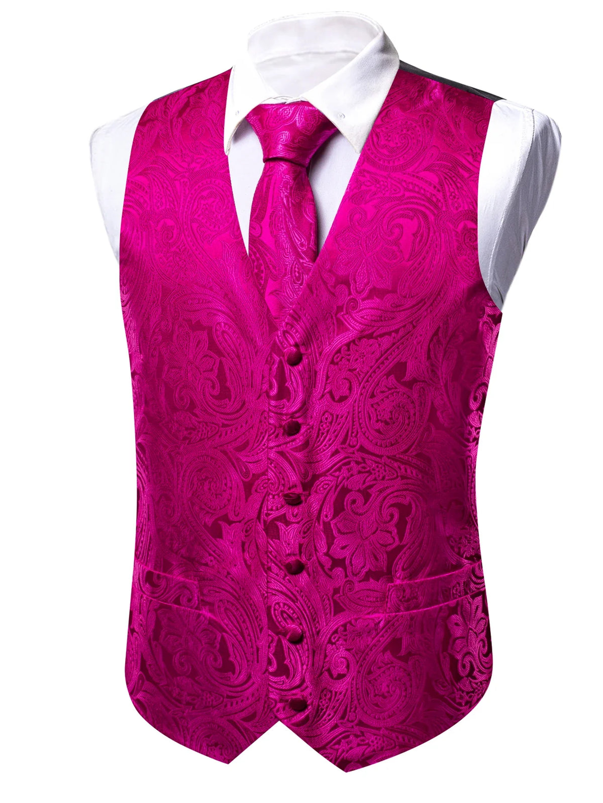 Men's Jacquard Waistcoat 4-Piece Set with Necktie Pocket Square and Cufflinks for Wedding and Formal Occasions