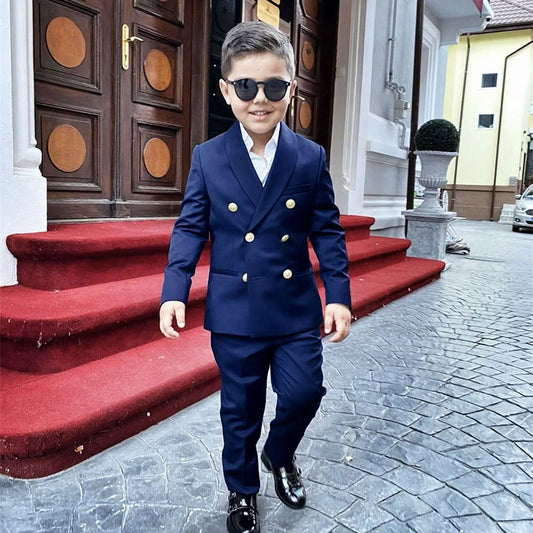 Fashion Suits for Children Boys Chic Shawl Lapel Double Breasted Kids Clothes 2 Piece Dinner Party Formal Wedding Tuxedos