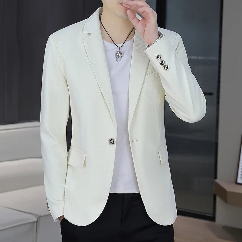 Men's Autumn New Style Slim Fit Pure Color Korean Fashion Administrative Little Suit Jacket Trendy Versatile Top Coat