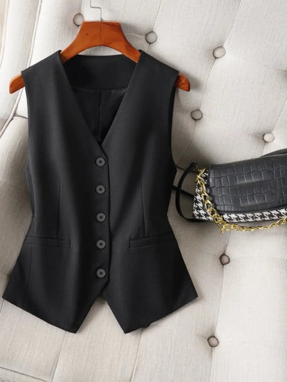 Vintage Inspired Women's Waistcoat Retro Brown V-Neck Slim Fit Suit Vest for a Classic Look，Office & Business Casual